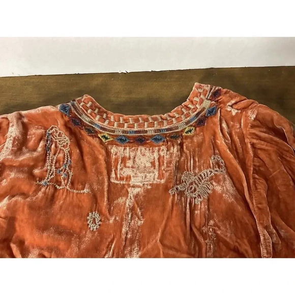 Johnny Was Biya Lyra Orange Velvet Zodiac Embroidered Blouse Tunic Large $345 - Picture 11 of 15